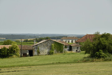 Prairie devant les vieux murs d'une ferme abandonnée aux environs du bourg de Champagne au Périgord Vert  © Photocolorsteph