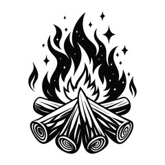 Camp fire icon Bonfire burning on firewood symbol, Campfire illustration of campfire vector icon