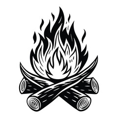 Camp fire icon Bonfire burning on firewood symbol, Campfire illustration of campfire vector icon