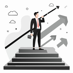 looking to the future, businessman who’s looking to grow his carrier, upward mobility, vector, illustration