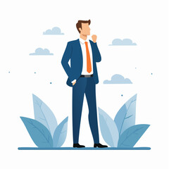 looking to the future, businessman who’s looking to grow his carrier, upward mobility, vector, illustration
