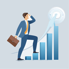 looking to the future, businessman who’s looking to grow his carrier, upward mobility, vector, illustration