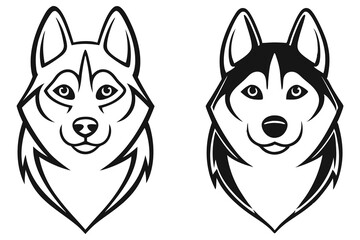 Two husky heads are outlined; one is filled in with black on transparent background
