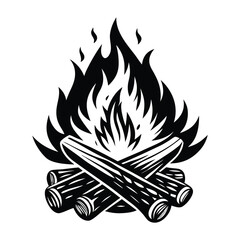 Camp fire icon Bonfire burning on firewood symbol, Campfire illustration of campfire vector icon
