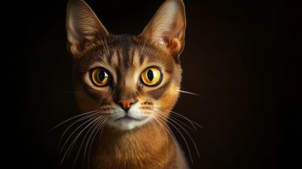 Obraz premium Abyssinian Cat Portrait Golden Eyes, Dark Background