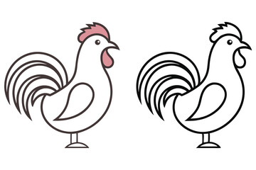 Animated Rooster with Brown Outlines and Black Outline Version Appears on White