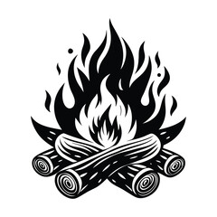 Camp fire icon Bonfire burning on firewood symbol, Campfire illustration of campfire vector icon