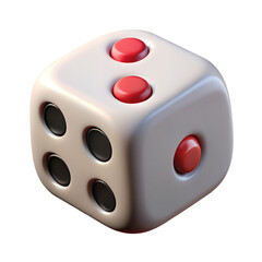 Isolated white dice with red and black dots for games and gambling concept art on transparent background