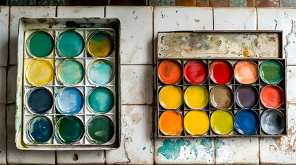 Vibrant watercolors in metal palettes capturing the essence of artistic expression