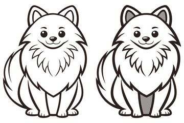 Two adorable cartoon pomeranian dogs with outline showcase their fluffy fur on transparent background