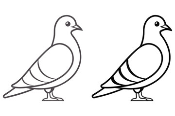 Two pigeon outlines face the right, one dark gray and one in black on white