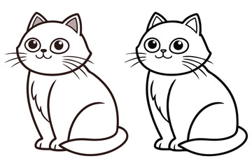 Two adorable cartoon cats with big eyes sit side by side on white background