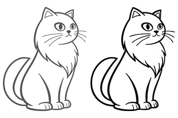 Two outlined cartoon cats with big eyes sit side by side against a white background