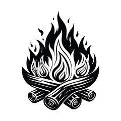 Camp fire icon Bonfire burning on firewood symbol, Campfire illustration of campfire vector icon