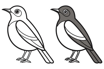 Standing outlined bird and its filled version depict a charming, easytocolor avian scene