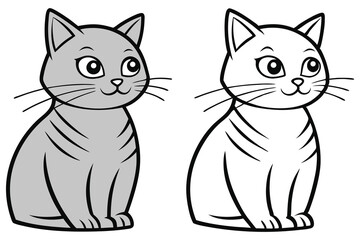 Two stylized cartoon cats sit side by side, one gray and one black outline