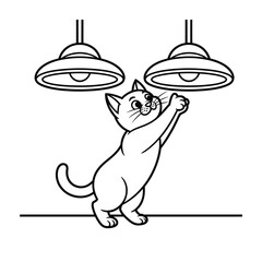 Naughty Black Outline Cat Vector for Coloring Pages, Funny Kitten Design