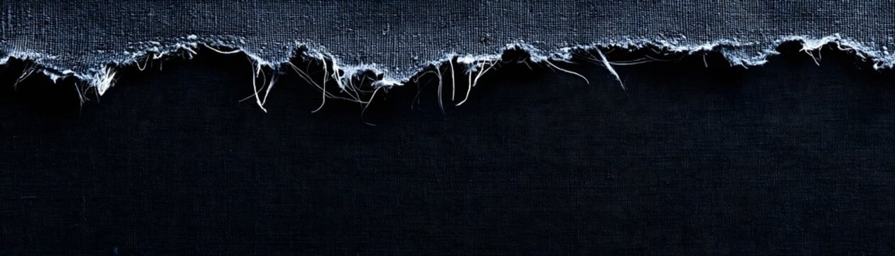 Distressed denim fabric texture with a ripped edge.
