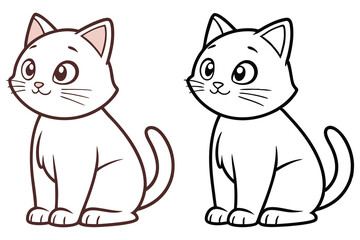 Two versions of a cute cat are presented, colored and line art