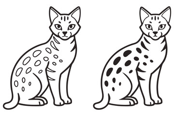 Two outlined cats with different spot patterns are sitting side by side with transparent background
