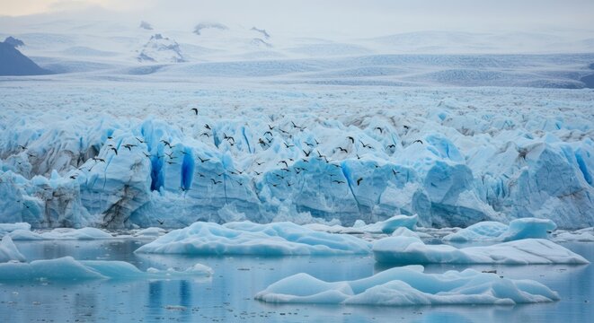 Explore the glacial lagoon icebergs and birds in iceland travel photography adventure landscape view - Powered by Adobe