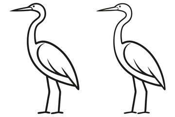 Two stylized heron birds stand elegantly in black and white, a simple line drawing
