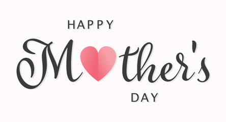Black Script Mother's Day Typography with Hearts Shape on Soft Pink Background