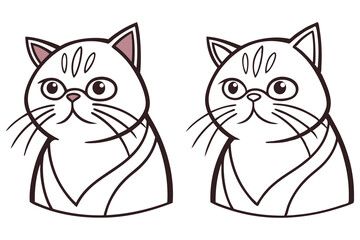 Two stylized outlined cartoon cat faces stand side by side against a white backdrop