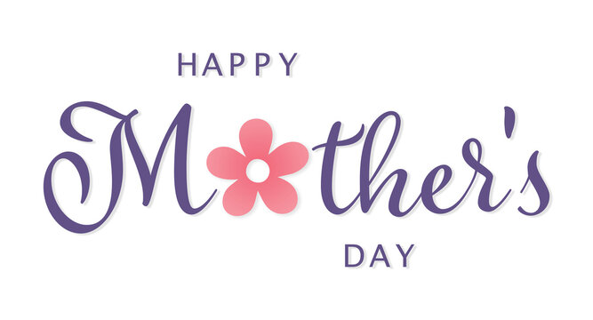 Purple Script Mother's Day Typography with Flower Shape on White Background