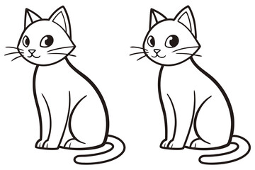 Two simple stylized cats with outlines sit side by side looking upward on white