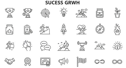 Symbolic Icons Representing Success Achievement Goals and Positive Outcomes