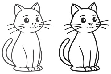 Two outlined cartoon cats sit side by side facing forward with a white background