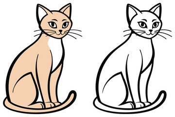 Cartoon cat drawing portrays an outlined feline alongside a colored in version on white