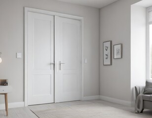Obraz premium Modern white interior doors, various positions , white interior, isolated, open door