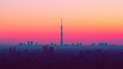 Obraz premium Sunrise over Tokyo skyline, soft focus