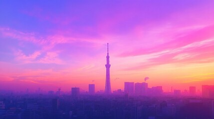 Fototapeta premium Tokyo skyline at vibrant sunrise