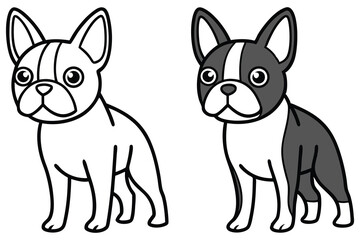 Two cartoon Boston terrier dogs stand side by side on a white background