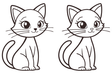 Two cartoon kittens sit side by side, depicted in a simple black outline style