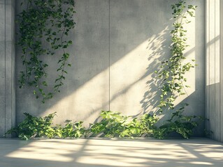 Concrete wall texture. Material for construction of floor or wall. green plants.