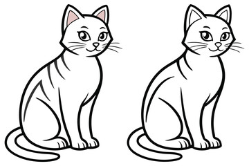 Two outlined cats sit side by side, one partially colored with pink ears