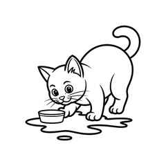 Naughty Black Outline Cat Vector for Coloring Pages, Funny Kitten Design
