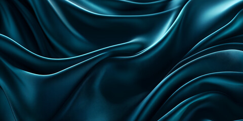 Obraz premium Close-up of deep green silk satin fabric undulating in soft waves, light catching its smooth surface in gentle folds