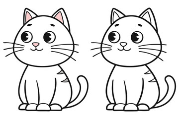 Two adorable outline cartoon cats showcase simple, cute feline features on a white backdrop