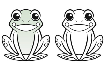 Cartoon frog features color and outline versions for versatile creative projects