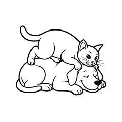 Naughty Black Outline Cat Vector for Coloring Pages, Funny Kitten Design