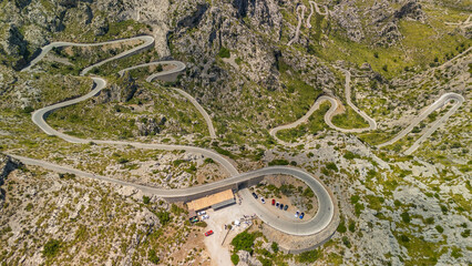 Aerial view of the famous Sa Calobra Road in Mallorca, Balearic islands, Spain.