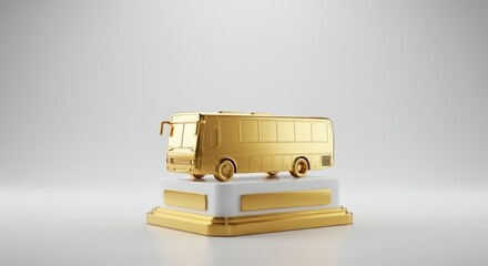 Golden bus trophy on pedestal, symbolizing achievement and excellence in transportation