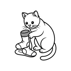 Naughty Black Outline Cat Vector for Coloring Pages, Funny Kitten Design