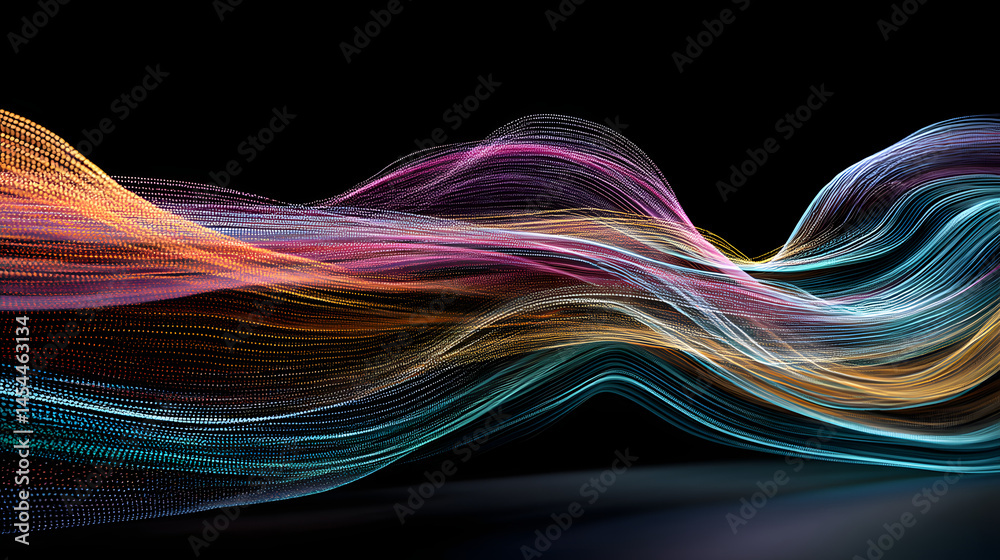 Poster flowing color abstract particle waves smooth backdrop wallpaper image dynamic digital art gentle wav