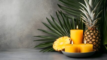 Tropical pineapple and candle spa elements for relaxation